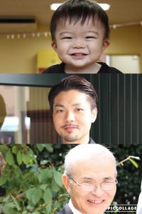 息子→僕→父 浮田3世代の退化の模様。 3人共赤ちゃんの頃は激似です! いずれ僕と息子はじいさんのようになるかも…