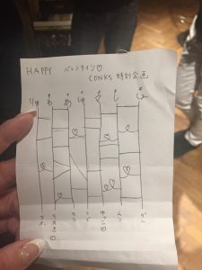 女子2人しかいないCONKS ではあみだくじで当たりが2つ。 今年は ゆっこ⇨社長 ちあき⇨あつし となりました!